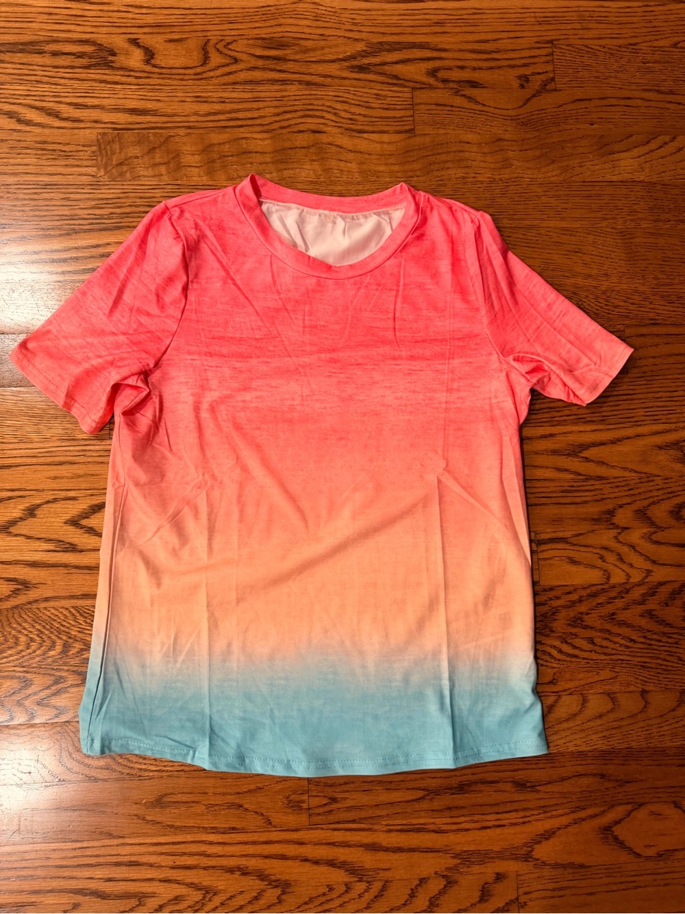 Ombre Crewneck Tee in Coral, Peach & Aqua